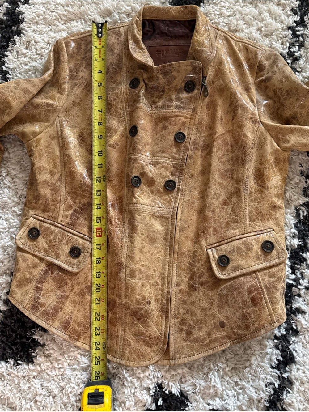 Distressed Tan Leather Jacket with Embroidered Wing & Heart Back - Picture 11 of 15